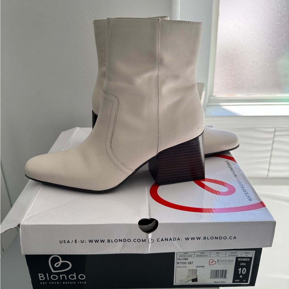 Blondo Women's Salome Waterproof Fashion Boot Shoes Beige Block Heeled size 10